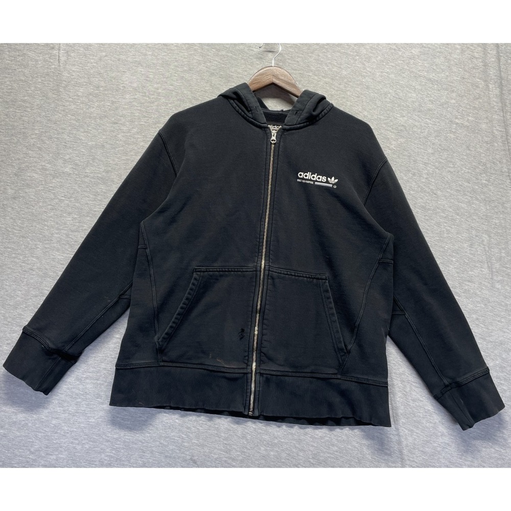 Adidas Original Hoodie Mens Medium Black Cotton Gym Training Athleisure Full Zip